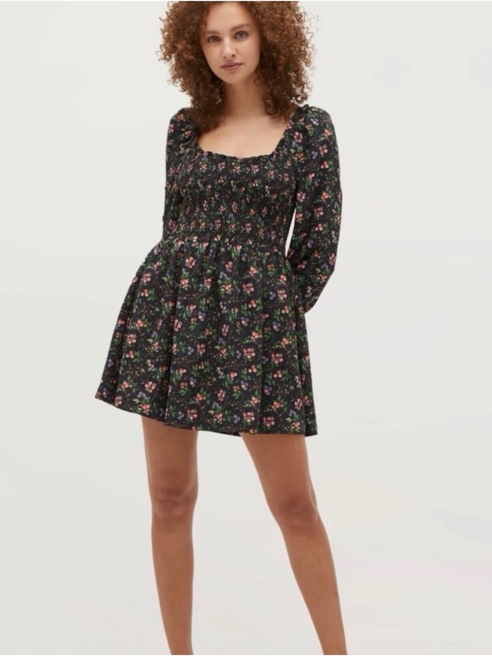Hill House Black Floral Smocked Mini Dress